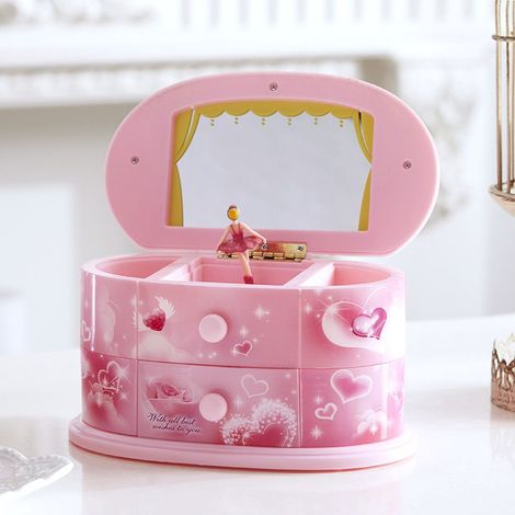 Boîte à Bijoux Musicale pour Fille avec Ballerine Tournante,Boîte à Bijoux en Plastique Rose avec Tiroir de Rangement 1 Pièc (1/5)