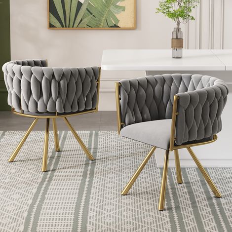 Silla de comedor de terciopelo gris y dorado, giratoria 360°, set de 2,59×54×72cm (1/5)