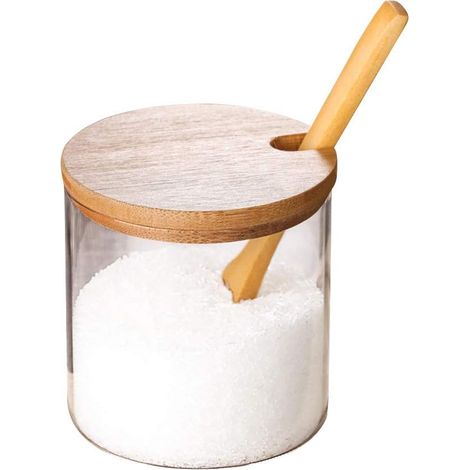 Pot En Verre - Pour Epices Et Sucres - Couvercle En Bambou Et Cuillère En Bois - 500 Ml - Lot De 1 (1/5)
