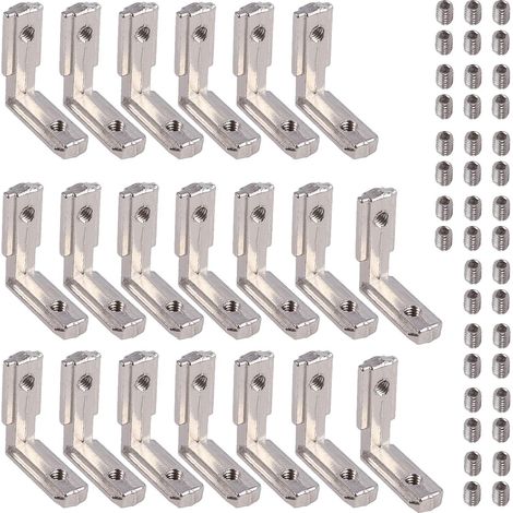20x Équerres de Fixation 2020 Séries Équerre Interne Invisible Profilés 6 mm pour Profilé Aluminium Supports de Raccord L-Forme 26259mm en Alliage de Zinc Fourni avec Vis de Serrage M55mm (1/5)