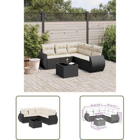 The Living Store 6-tlg. Garten-Sofagarnitur mit Kissen Schwarz Poly Rattan - Gartenmöbel Set - PE-Rattan Möbel - Outdoor Lounge - Esstisch Set - Balkonmöbel (1/3)