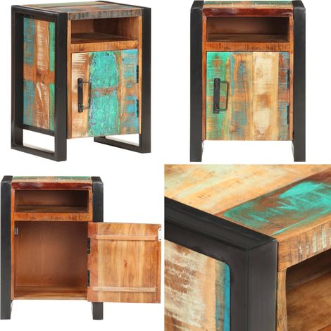 Mesita de noche de madera maciza reciclada 40x35x55 cm - Madera reciclada - Mesita de noche industrial