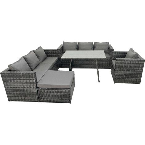 Fimous 8 places Salon de Jardin Extérieur en Résine avec Table Fauteuil Gris foncé mixte (1/5)