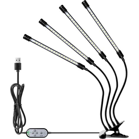 Lampe de croissance USB pour plantes d'intérieur, lumière blanche à spectre complet, angle d'éclairage réglable, pince de bureau, 5 niveaux d'intensité, minuterie 4/8/12 h (1/2)