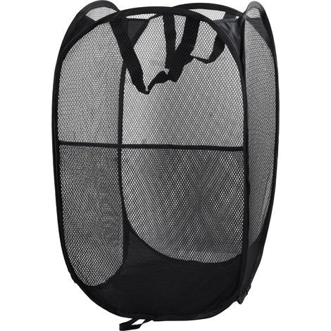 Panier à Linge Pliable, Pop Up en Maille Filet Sac à Linge avec Manipuler Grand Panier à Linge Noir Panier à Linge Sale en Filet Pliable pour Dortoir de Voyage Familial et Voyage (Noir) (1/5)