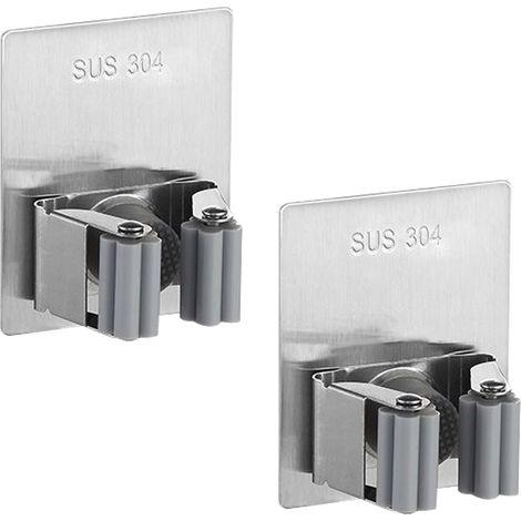 2 x Besenhalter aus Edelstahl mit T-Schiene zur Wandmontage (kein Bohren erforderlich) für Haus, Bad, Küche, Garten und Garage (1/5)