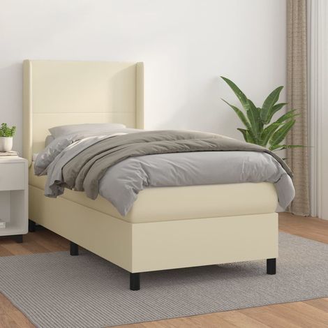 Cama box spring con colchón cuero sintético crema 90x190 cm