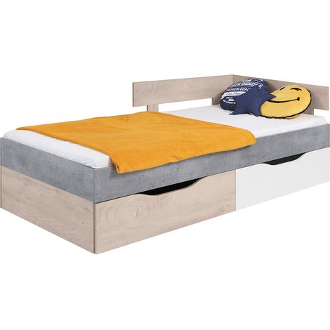 Jugendbett 90x200cm in Beton weiß Eiche SEATTLE-133 (1/4)
