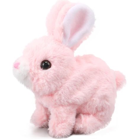Lapin sauteur pour bébé avec sons, oreilles qui remuent, bouche et nez qui frémissent, peluche éducative et interactive pour enfants (rose) (1/5)