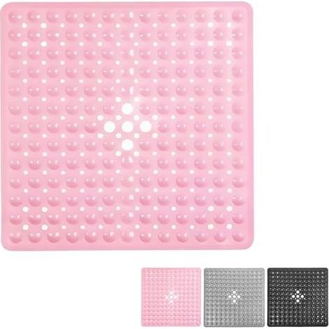 Tapis de Douche 53x53cm, Tapis de Douche Extra carré antimoisissure Rose,Tapis antidérapant pour Baignoire, Douche avec ventouses, Trous de Drainage,Bain lavables Machine pour Enfants âgées (1/4)