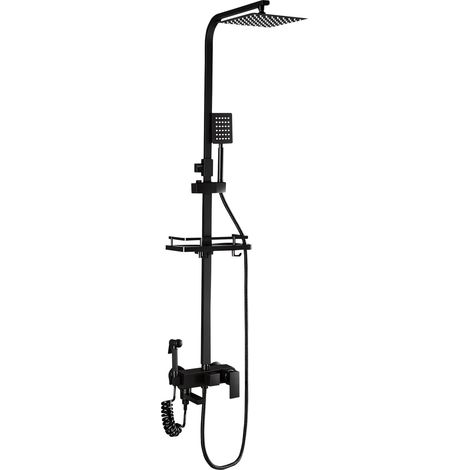 Colonne de Douche Thermostatique 4 en 1 - Ensemble avec Pommeau Pluie Carré, Douchette et Bidet, Système Hauteur Réglable avec Étagère (1/5)