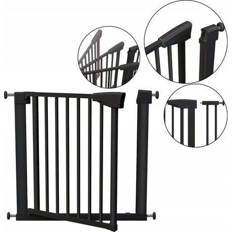 Barrière de sécurité pour escaliers - 75 à 110 cm - Noir - Réglable - Installation sans perçage