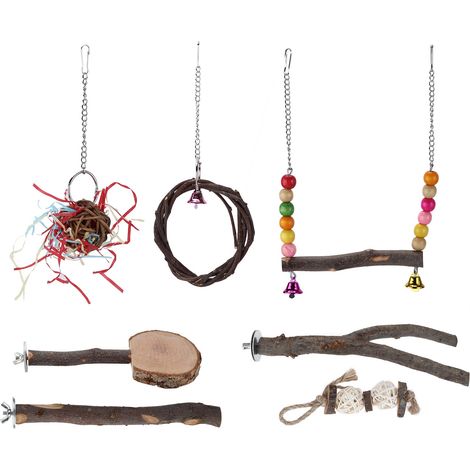 Ensemble de jouets à mâcher pour oiseaux, balançoire et perchoir pour perroquets, accessoires pour cage à oiseaux (7 pièces) (1/5)