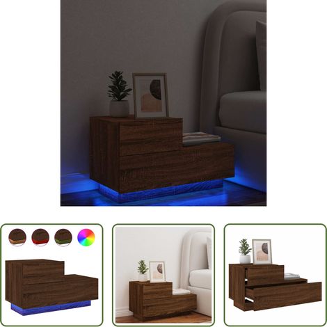 vidaXL LED Beleuchtung -  Nachttisch mit LED-Leuchten Braun Eichen-Optik 70x36x40,5 cm (1/5)