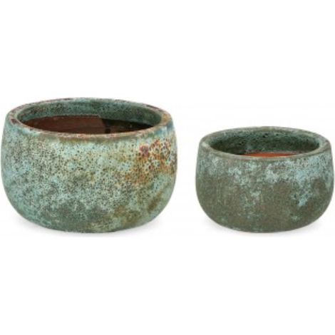 Set 2 PortaVaso Duyen Tondo in terra cotta smaltata per uso interno ed esterno. -Verde