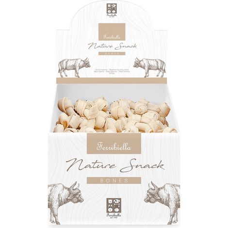 Dose mit 200 weißen Knotenknochen für Hunde 6 cm x 9 g je Nature Snack