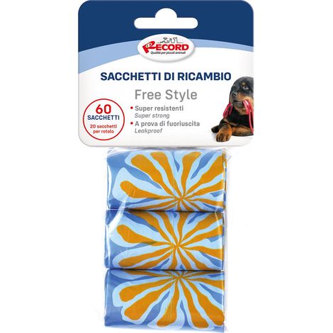 Ricariche sacchetti igienici free style per cane 3 rotoli da 20 sacchetti