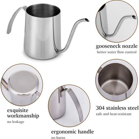 Bouilloire Manuelle Bec Fin Inox 304 350ml Argentée (1/5)