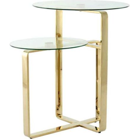 Table d'Appoint 2 Plateaux Design "Katris" 60cm Or (1/5)