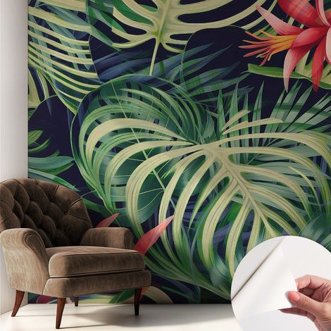 Papier peint autocollant adhésif décoratif avec motifs pour salon et chambre a motif Plantes exotiques 250x250 cm (1/5)