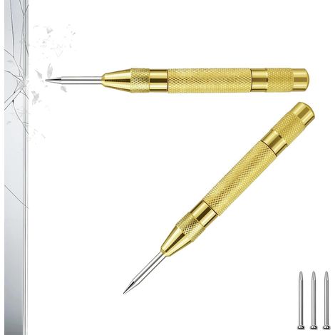 2 Pièces Pointeau Automatique 130 mm, Jaune Pointeau a Frapper Poincon Metal avec 3 Têtes de Rechange, Poinçons Centraux Ressort en Alliage D'aluminium, pour Verre, Métal, Bois (1/5)