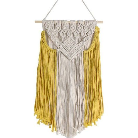 1pc tenture murale belle en franges tissée à la main - Décoration murale bohème en coton,jaune-beige (1/4)