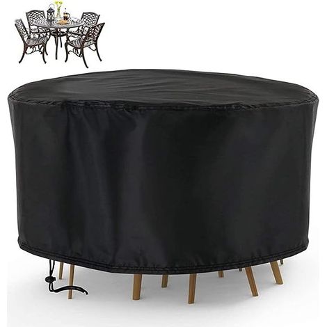 Housse de mobilier de Jardin, Housse de Table de Jardin Ronde étanche et résistante pour extérieur, Meubles de terrasse, abri Anti-UV et chaises de Salle à Manger Anti-poussière 230x110cm