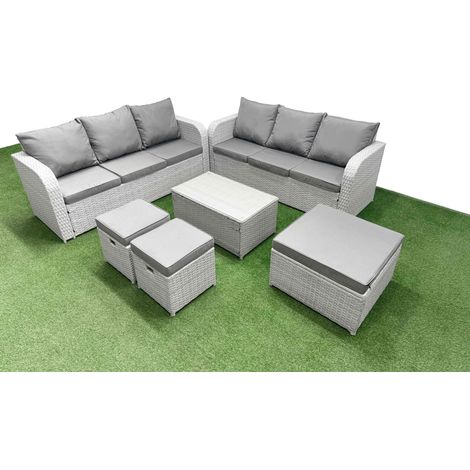 Fimous Outdoor Garden Furniture Sets 9 Seater Wicker Rattan Furniture Sofa Sets with Rectangular Coffee Table high Back Lounge Sofa 3 Stools Light Grey (1/5)