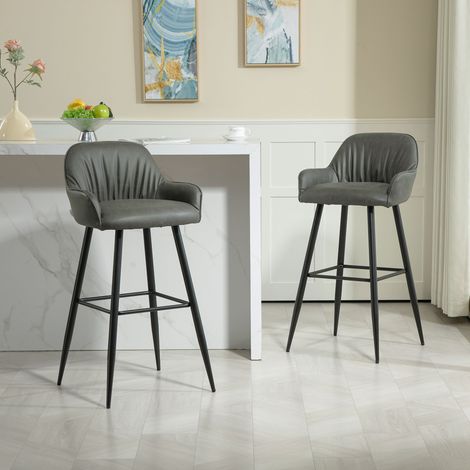 Ensemble 2 tabourets bar modernes repose-pieds dossier PU cuir synthétique en acier - Couleur: Grey