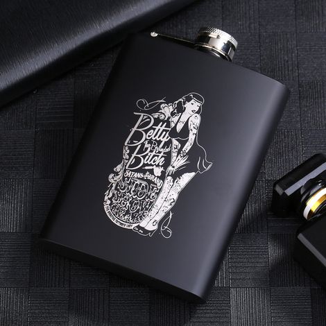 8OZ Flacon en acier inoxydable mat noir pour whisky, gourde de voyage portable, flasque élégante (1/2)