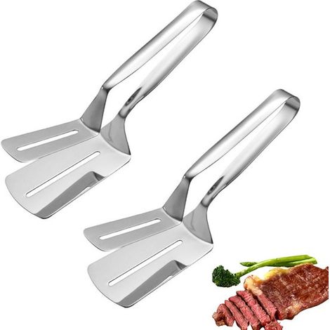 Pinze da bistecca in 2 pezzi, pinze a spatola a doppia faccia, pinze a spatola in acciaio inox a doppia faccia, pinze da cucina in acciaio inox, pinze da cucina, multifunzionali (1/5)