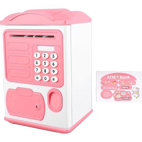 Tirelire électronique rose à reconnaissance d'empreinte digitale et mot de passe, capteur intelligent pour pièces de monnaie, coffre de rangement sécurisé (1/5)