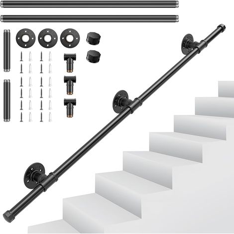 Main Courante pour Escalier, Couleeur Rampe Escalier Intérieur Exterieur Galvanisation Industrielle Antidérapante Poignée Rambarde de Sécurité Support Banister Pour Sécurité Balcon Couloir (1.2 M) (1/5)