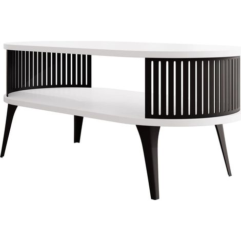 Mesa de centro Vitum III, Negro + Blanco, 44x50x100cm, Diámetro: 0, Aglomerado laminado, Ovalada