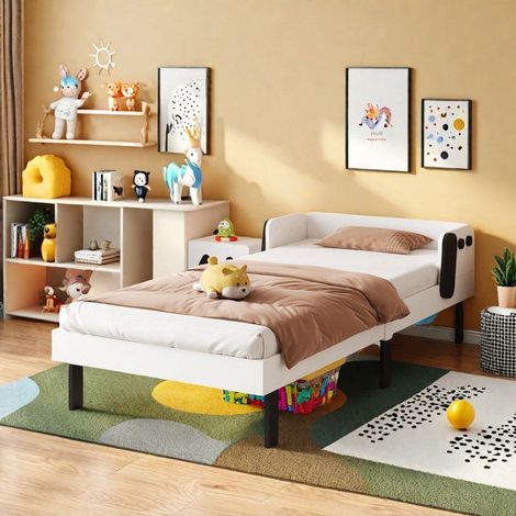 Lit enfant 90x200 cm - Chiot - Design amusant - Sécurité renforcée - Blanc (1/5)