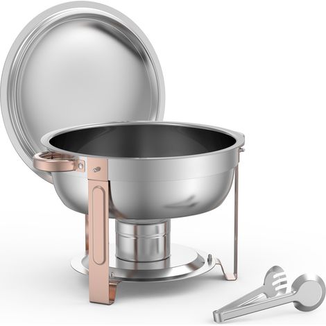 Mophorn Chafing Dish Buffet Set, 5 Qt 4 Pack, Stainless Steel Food Warmer with 4 Full Size Pans, Round Catering Server with Lid, Water Pan, Ideal for Weddings, Parties, and Banquets, Rose Gold
