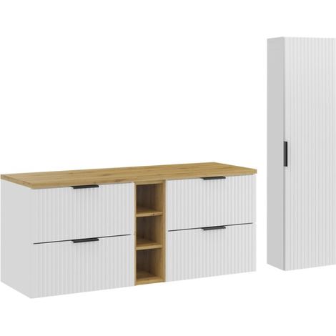Conjunto de baño NOXERA 140 cm – Muebles bajo lavabo suspendidos blanco alpino con encimera para lavabo y almacenamiento