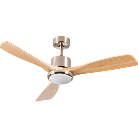 Ventilatore da soffitto Thinia Home Alaska in legno naturale con luce, 3 pale, 56W, 6 velocità