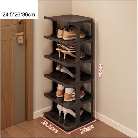 Range-Chaussures - 6 Niveaux - Pour Entrée Et Chambre - Empilable - Noir - 1 Pièce (1/5)