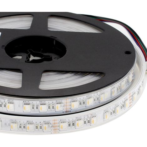 Tira LED SAMSUNG SMD5050, RGB+W, DC24V, 5m (84Led/m 4 en 1) - IP67, RGB + Blanco frío