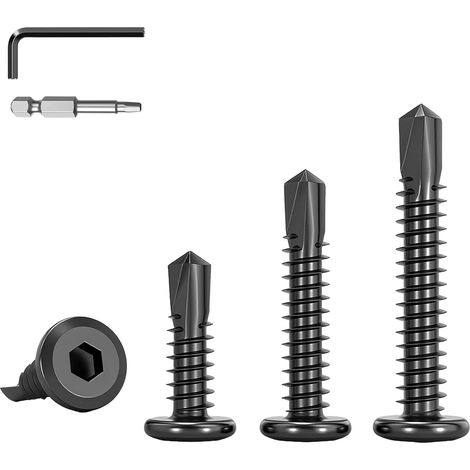 20 Pièces 5.5x45mm Vis Autoperceuse Inox 410, Hexagonale Autotaraudeuse à Tête Fraisée Noire pour Fixation Plastique et Métal (1/5)