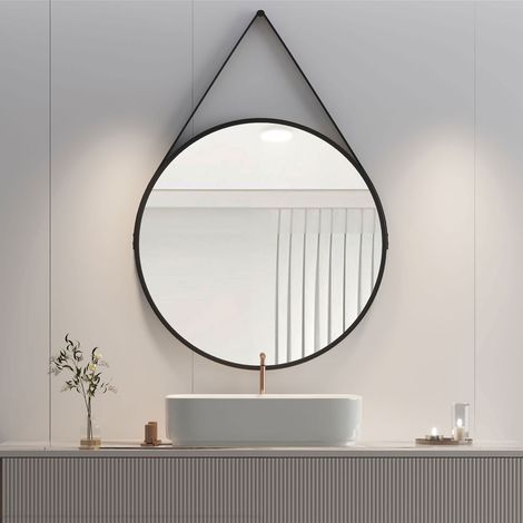Heilmetz Espejo Redondo Negro Φ80cm Espejo redondo Espejo de pared Espejo de baño negro Decoración de pared para baño Dormitorio Sala de estar Entrada