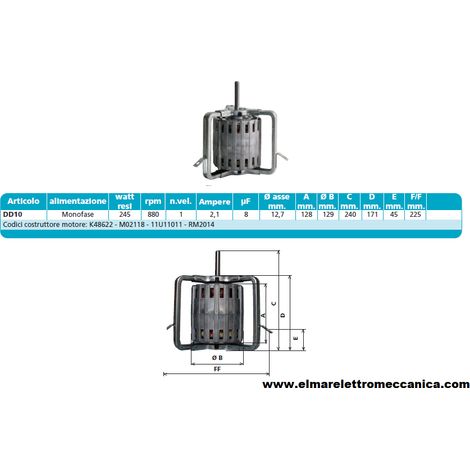 DD10 245 W 880 GIRI Motore Elettrico Monofase Ventilatore Centrifugo Assiale
