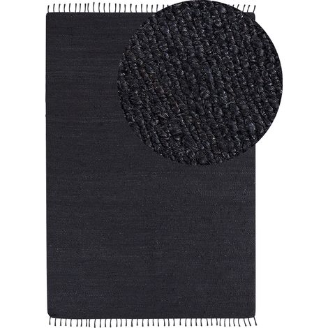 Alfombra de yute negro 160 x 230 cm para pasillo rectangular tejida a mano con borlas decorativas Sinankoy (1/5)
