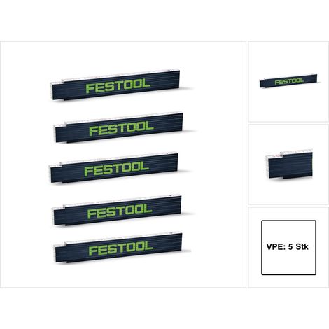 5x Festool metro regla plegable regla plegable de madera 2 m 10 enlaces ( 201464 )
