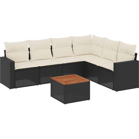 vidaXL Salon de jardin 7 pcs avec coussins noir résine tressée (1/5)