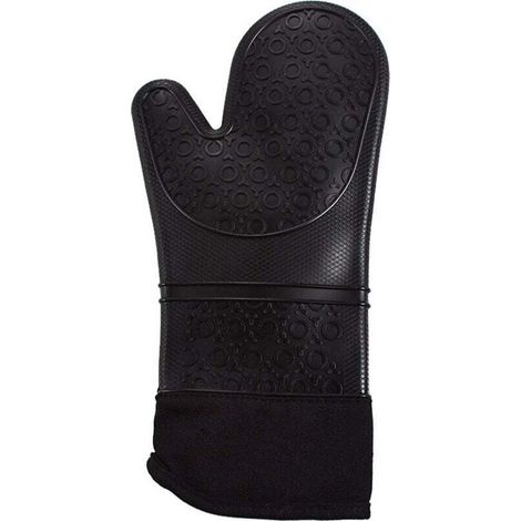 Guanti da forno professionali, guanti da cucina in silicone, 1 paio di guanti resistenti al calore, guanti allungabili per pizza e cucina (neri)
