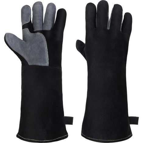 Gants de Barbecue en Cuir, Gants de Four Anti Chaleur, Noir (1/5)