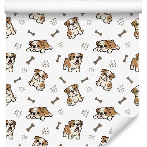Papier peint à motifs de chiens blancs, gris clair, beiges et dorés pour salon et chambre 50x1000 (1/5)