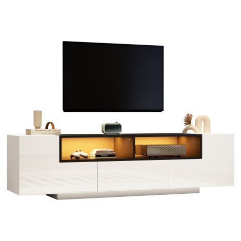 Meuble TV 180 cm blanc noir LED tiroirs TV 75 pouces design L